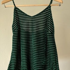 Green striped velvet top